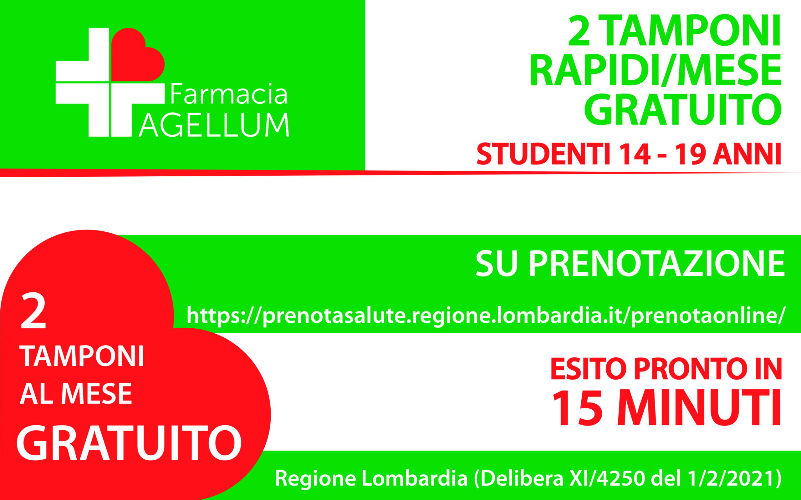 2 Tamponi rapidi/mese gratuito per studenti 14 – 19 anni